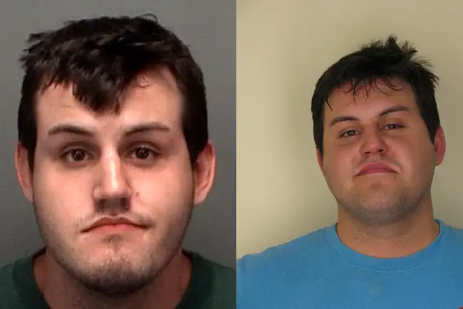 John Jonchuck Jr in a pair of booking photos  from Hillsborough (right) and Pinellas counties. 