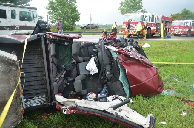 The roof of the pick--up had to be sheared off. Click on the image for larger view. (© FlaglerLive)