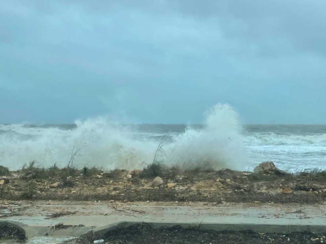 A Wave crashing on a the Flagler Beach dune this morning. (© Rick Belhumeur for FlaglerLive)