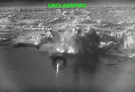 An explosion at Bandar Abbas Naval Base in Iran after being struck by unmanned US surface vessels on July 12.
