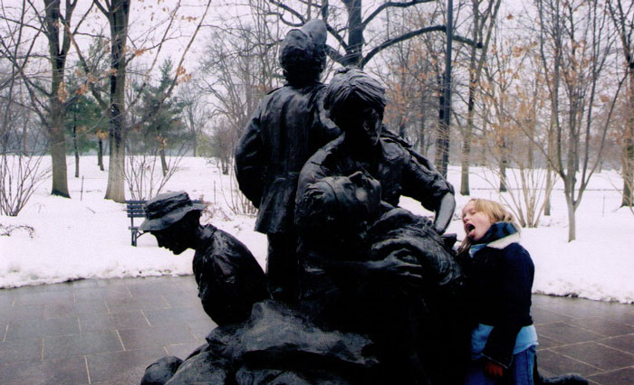 Bringing a little death-throe color to her own memorial.