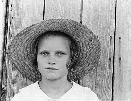 Lucille Burroughs, daughter of a cotton sharecropper. Hale County, Alabama by Walker Evans, 1935-36 (LOC)