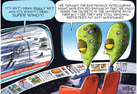 Hurricane Reporters at Risk by Dave Whamond, Canada, PoliticalCartoons.com