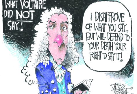 Today is Voltaire's birthday. He was born on Nov. 21, 1694. Freedom of speech by John Darkow, Columbia Missourian