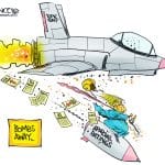 Trump approval rating bombs by John Cole, PoliticalCartoons.com