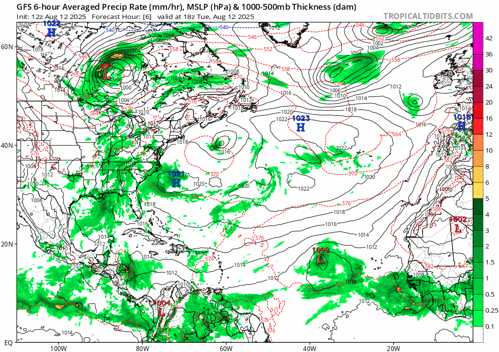 Tropical Storm Erin, forecast to become Hurricane Erin, tracked over the next several days by the American-consensus forecast at the National Hurricane Center. (Tropical Tidbits)