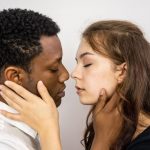 Brent Jordan is Tom and Nikki Lynn is Amber in City Repertory Theatre’s production of “Actually,” a play about a young black man and a young white woman  who become mired in a he said/she said, was-it-date-rape scenario. Photo by Mike Kitaif