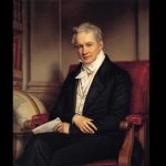 Alexander von Humboldt sitting next to a globe with a manuscript for his life's work "Cosmos" 1845-1862. (Wikimedia Commons)