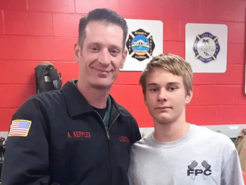 Andrew Keppler, left, has been closely associated with the Fire Academy, the flagship program at Flagler Palm Coast High School. (Flagler County)