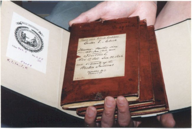 The original Lewis and Clark journals, out of their vault at the American Philosophical Society in Philadelphia. (© FlaglerLive)