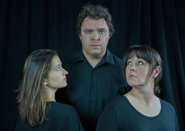 The City Repertory Theater production of “The Crucible” stars, from left: Agata Sokolska as Abigail Williams, Beau Wade as John Proctor and Angela Young as Elizabeth Proctor. (Mike Kataif)