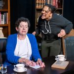 Julia Davidson Truilo is Janine, a Boomer-aged university history professor, and Phillipa Rose is her student Zoe in City Repertory Theatre’s production of the 2018 Eleanor Burgess play “The Niceties.” (Mike Kitaif)