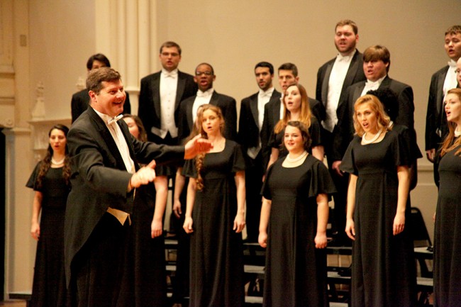  Dr. Timothy Peter, director of Stetson's choral activities, conducts the University's Concert Choir. 