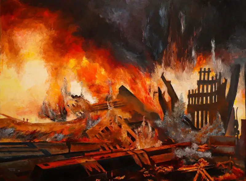 “Conflagration 9/11” by Bob Teller. (galleriadeart.com)