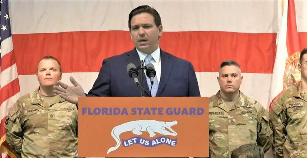 Gov. Ron DeSantis at a news conference at the Pensacola National Guard Armory on Dec. 2. (Governor’s Facebook page)