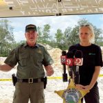 Sheriff Rick Staly with Erin Kimmerle, a forensic anthropologist at the University of South Florida, explained the dig for human remains at Tuscan Gardens' development site earlier this week. (© FlaglerLive via FCSO video)