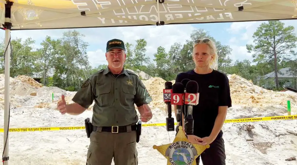 Sheriff Rick Staly with Erin Kimmerle, a forensic anthropologist at the University of South Florida, explained the dig for human remains at Toscana' development site earlier this week. (© FlaglerLive via FCSO video)