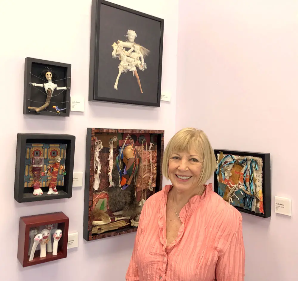 Jan Jackson, the Gargiulo Art Foundation’s Flagler County Artist of the Year for 2020, stands among some of her bone-infused works at Galleria d’Arte. (© FlaglerLive)