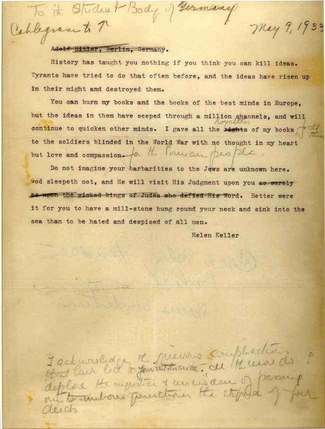 helen keller letter nazis