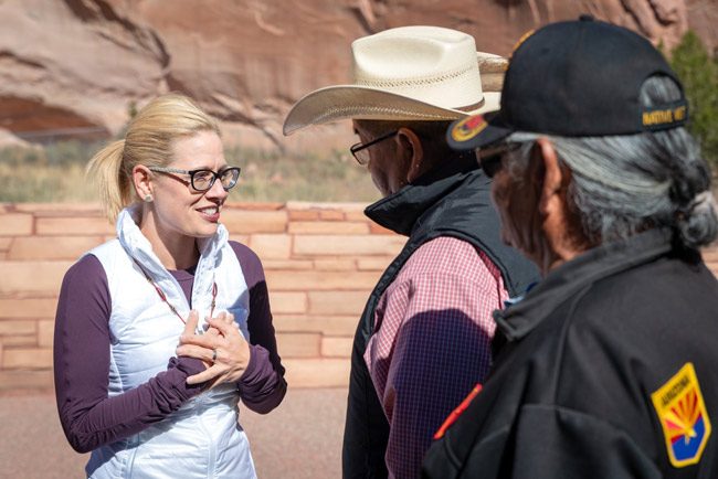 Kyrsten Sinema can't believe it: she is the first woman to be elected Senator from Arizona, the first Democrat to be elected from Arizona in 23 years, and the first openly bisexual member of the Senate. (Facebook)