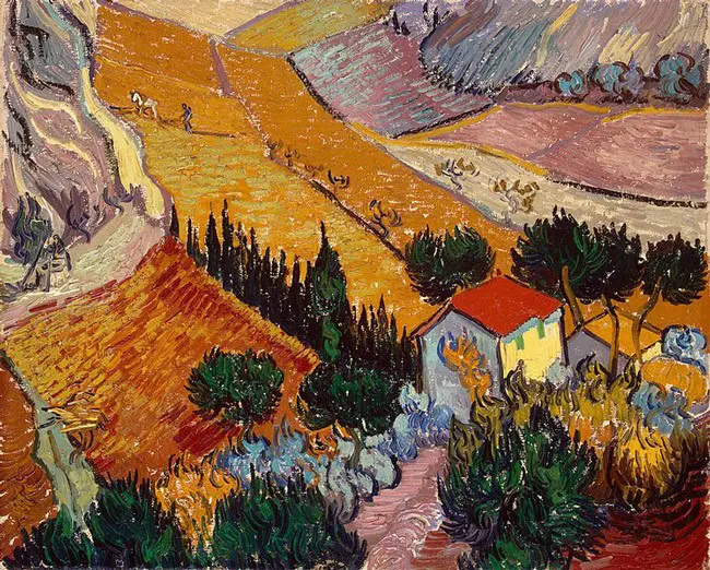 Landscape with House and Ploughman van gogh