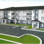A rendering of one of the two Legacy Pointe apartment buildings.