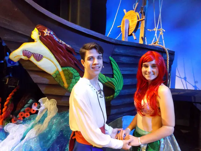 Austin Branning is Prince Eric and Samantha Shumaker is Ariel in the Flagler Palm Coast High School production of “The Little Mermaid.” The musical runs May 10-12 at Flagler Auditorium. (© FlaglerLive)