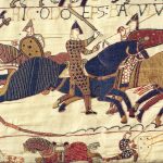 A scene from the Bayeux Tapestry depicting Bishop Odo rallying Duke William's army during the Battle of Hastings in 1066. (Wikimedia Commons)