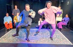 Beau Wade, left, and Ethan Fink get jiggy in “Midsummer Vaudeville,” a scene in City Repertory Theatre’s “RockabillieWillie.” The quirky take on Shakespeare runs May 2-11. (Mike Kitaif )
