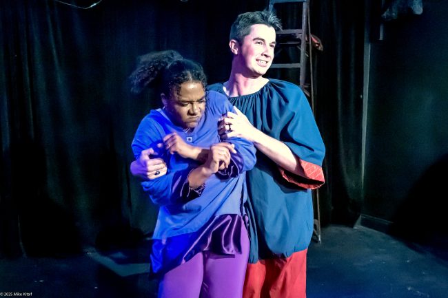 * The City Repertory Theatre production of “RockabillieWillie” features Phillipa Rose and Trey King in a scene from Shakespeare’s “The Taming of the Shrew.” (Mike Kitaif)