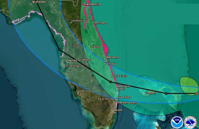 By 7 a.m. Wednesday, Tropical Storm Nicole's path had shifted enough to remove Flagler County from the probability cone. The storm, expected to become a hurricane before landfall, was still provoking dangerously high surf that could inflict further damage to Flagler's eroded coastline. (NHC)