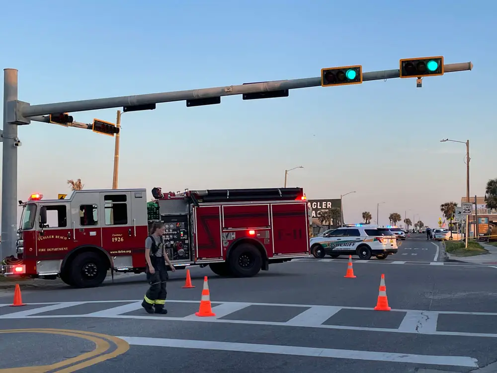 A1A was blocked off at State Road 100, and at South 7th Street. (© FlaglerLive)