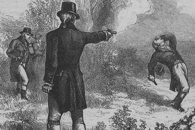 It was on this day in 1804 that Aaron Burr killed Alexander Hamilton in a duel in Weehawken, N.J., across from Manhattan. In 'War and Peace,' Tolstoi wrote: ' If you are going to fight a duel, and you make a will and write affectionate letters to your parents, and if you think you may be killed, you are a fool and are lost for certain. But go with the firm intention of killing your man as quickly and surely as possible, and then all will be right, as our bear huntsman at Kostroma used to tell me. 'Everyone fears a bear,' he says, 'but when you see one your fear's all gone, and your only thought is not to let him get away!' And that's how it is with me.'