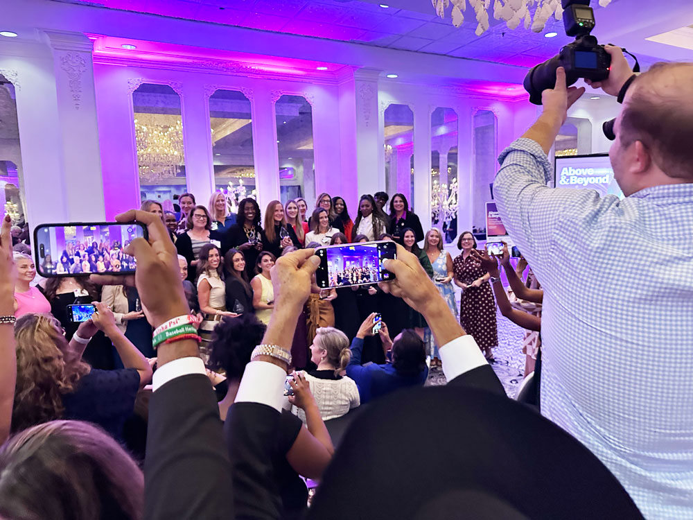 The annual Above and Beyond Award winners lined up for the cameras at the end of the event hosted by the News Service of Florida in Tallahassee Wednesday evening. (© FlaglerLive)
