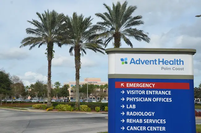 Signs have changed on the campus of what used to be Florida Hospital Flagler, now AdventHealth Palm Coast. (© FlaglerLive)