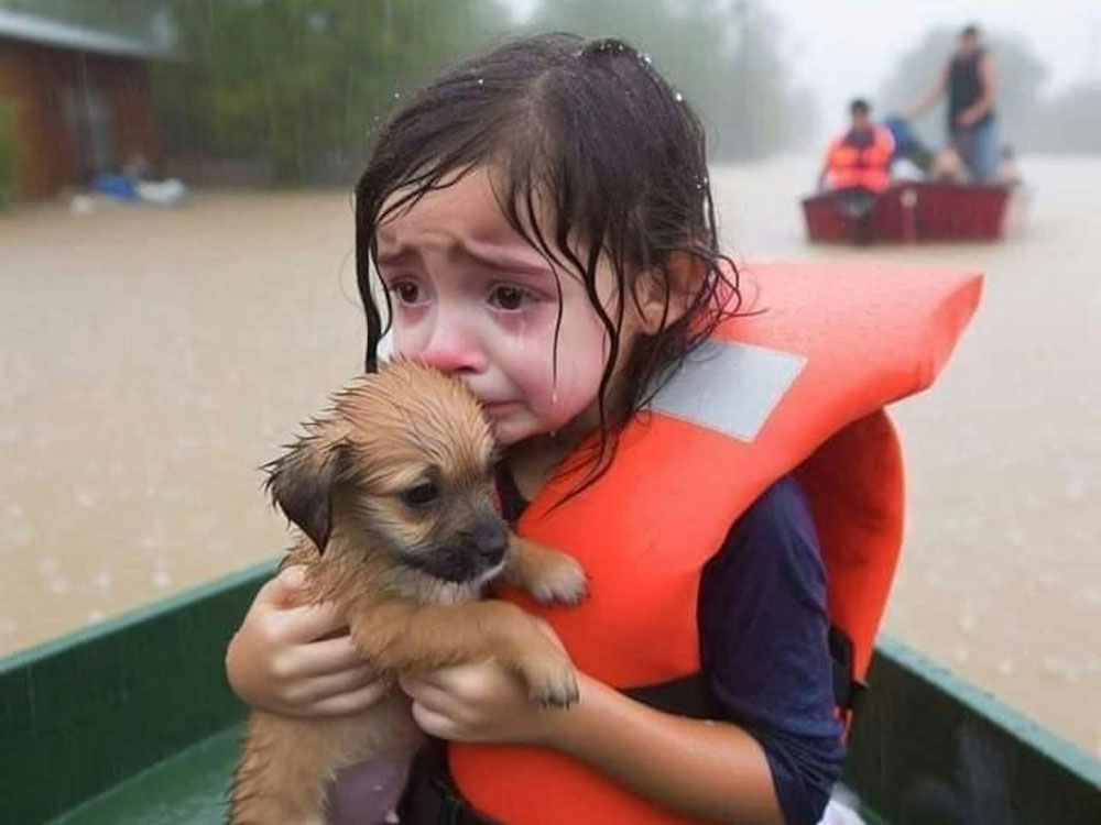 This AI-generated image spread far and wide in the wake of Hurricane Helene in 2024. AI-generated image circulated on social media