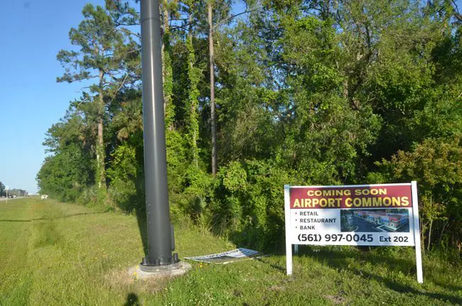The Airport Commons property stretches along State Road 100 near the airport, across the street from where Palm Coast is working with developers to bring a Wawa. (© FlaglerLive)