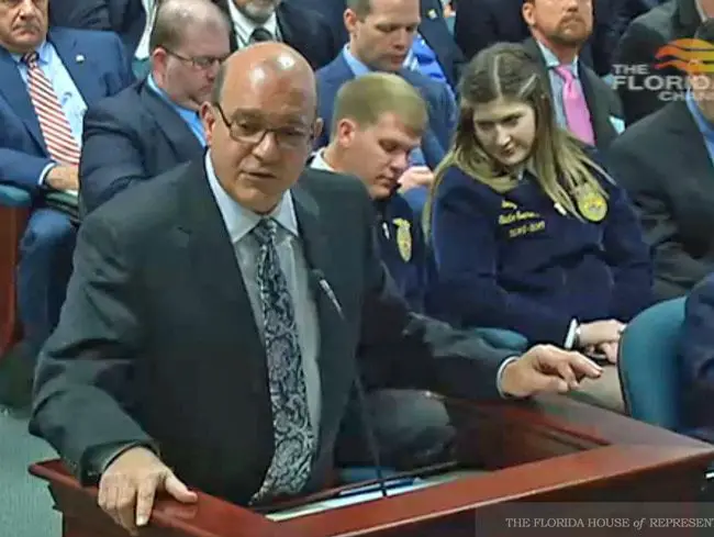 Flagler County Attorney addressing the House Agriculture and Property Rights Subcommittee today in Tallahassee. (Florida Channel)