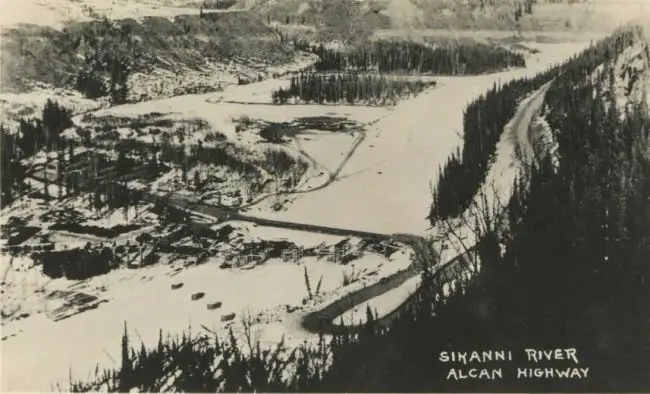 A postcard of the Sikanni River Bridge. (explorenorth.com)
