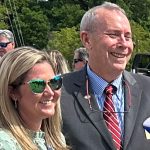 Palm Coast Mayor David Alfin, seen here at an event in Bunnell Monday, stood by Acting City Manager Lauren Johnston. (© FlaglerLive)