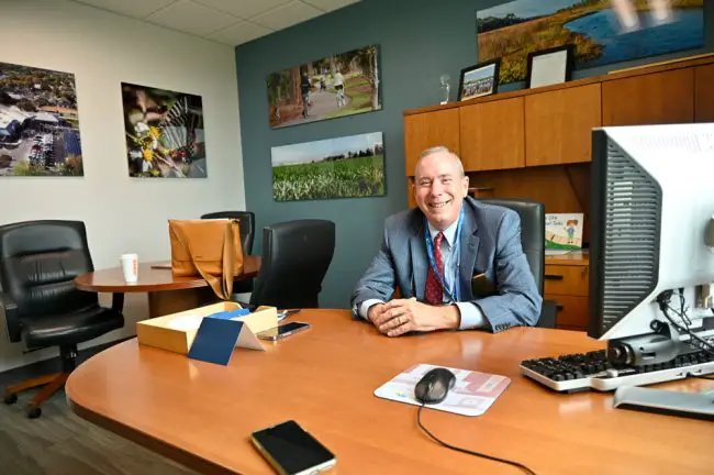Palm Coast Mayor David Alfin in his office at City Hall. (© FlaglerLive)