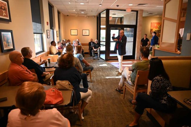 Some 22 people turned up for Mayor David Alfin's Coffee Talk. (© FlaglerLive)