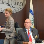 Palm Coast Mayor David Alfin and Council member Theresa Pontieri do not see eye to eye on the pace of development in Palm Coast. (© FlaglerLive)