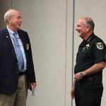 Palm Coast Mayor David Alfin, left, with Sheriff Rick Staly last September. (© FlaglerLive)