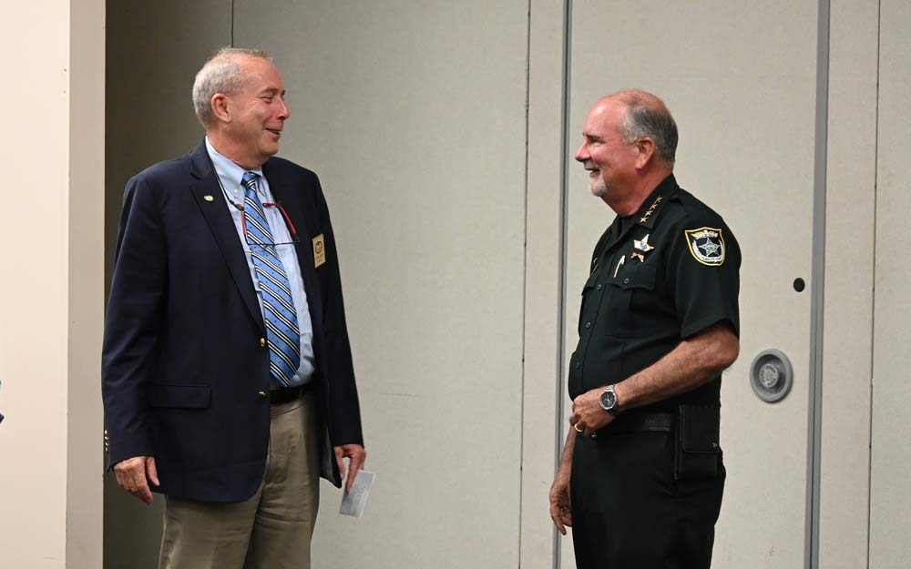 Palm Coast Mayor David Alfin, left, with Sheriff Rick Staly last September. (© FlaglerLive)