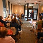 Mayor David Alfin at a town hall style meeting at Panera Bread in April. (© FlaglerLive)