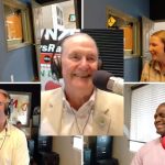 They were all smiles after Flagler County's announcement on this morning's Food-A-Thon. Clockwise, from top left, Flagler County Commissioner Kim Carney, Flagler Broadcasting President David Ayres, Flagler County Administrator Heidi Petito and Deputy Administrator Percy Sayles, and Grace Community Food Pantry Director Charles Silano. (© FlaglerLive via YouTube)