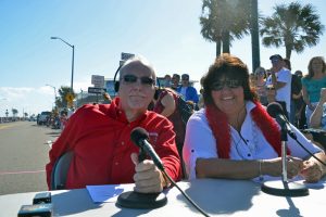 Allen Whetsell and Lisa McDevitt at a Christmas parade in Flagler Beach. (© FlaglerLive)