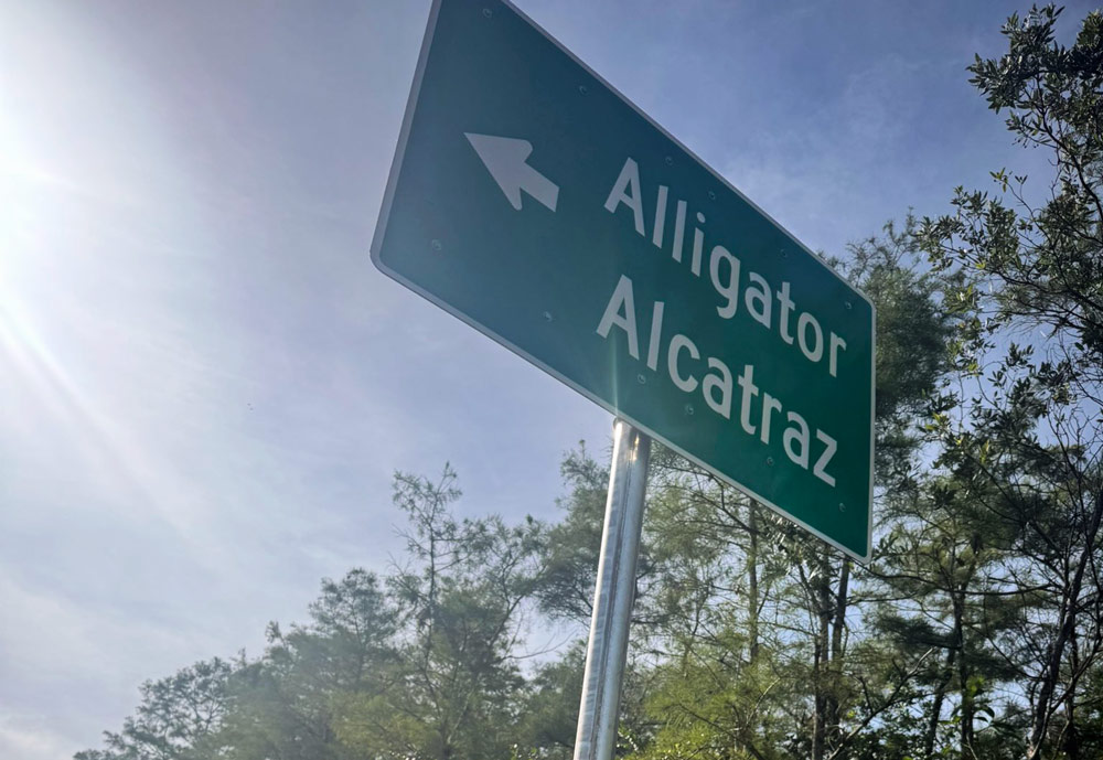 An actual sign paid for by the state of Florida, pictured here by Florida GOP Sen. Blaise Ingoglia in a selfie. he posted on X.