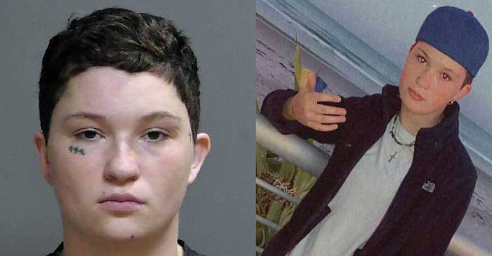 Gabriella Alo in a 2020 photo from her Facebook page, right, and in her January booking photo at the Flagler County jail.  